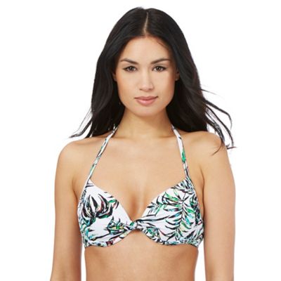 Beach Collection White leaf print twist underwired bikini top
